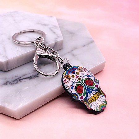 Acrylic Flower Skull Ghost Head Keychain PW-WG713FE-06-1