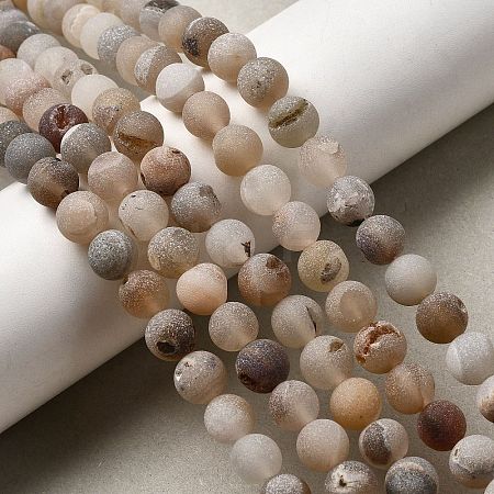 Natural Druzy Agate Beads Strands G-Z098-A01-8mm-1