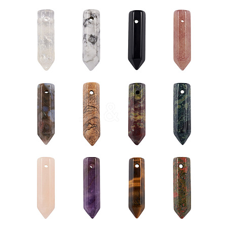Cheriswelry 12Pcs 12 Style Natural Gemstone Pointed Pendants G-CW0001-06-1