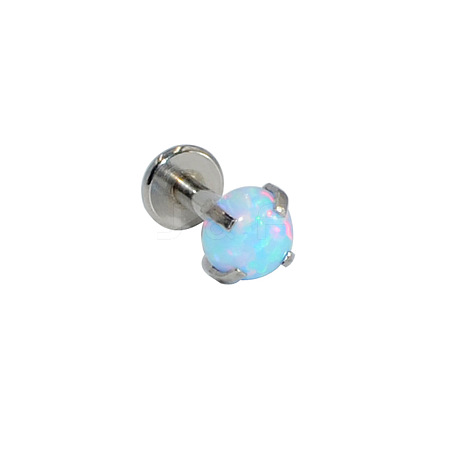 304 Stainless Steel Light Blue Synthetic Opal Threadless Labrets For Women Men WGF4990-75-1