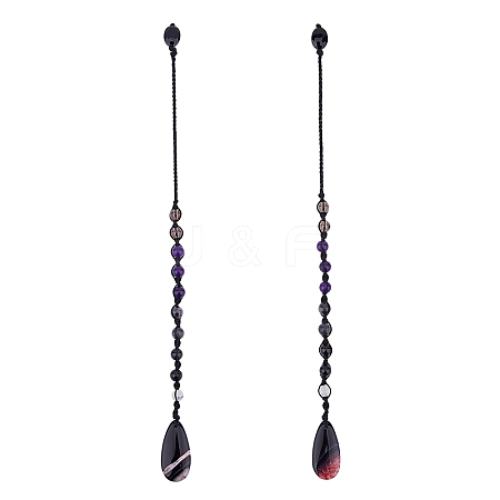 2Pcs Gemstone & Glass Dowsing Pendulums PALLOY-FI00004-1