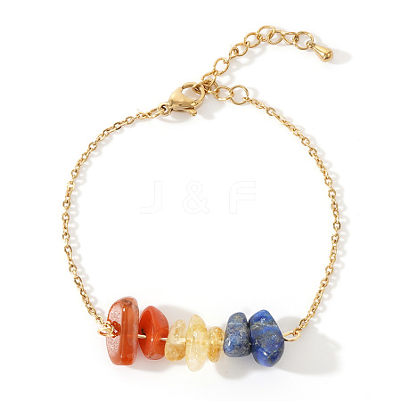 Bohemian Natural Citrine & Carnelian & Lapis Lazuli Chips Link Bracelets CL1551-2-1