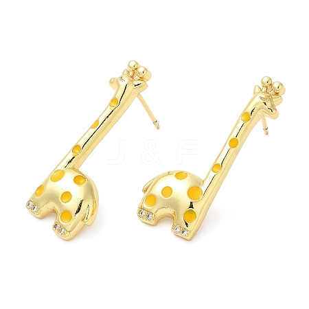 Rack Plating Brass Enamel Giraffe Stud Earrings with Cubic Zirconia EJEW-D061-24G-1