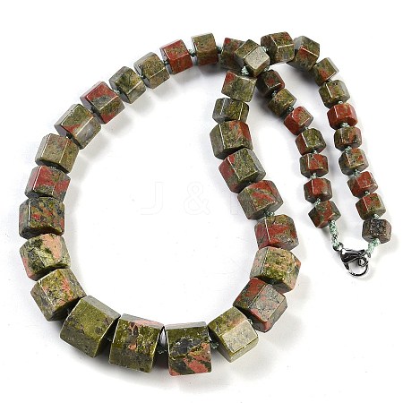 Natural Unakite Hexagon Prism Graduated Beaded Necklaces for Women Men NJEW-K388-03W-1