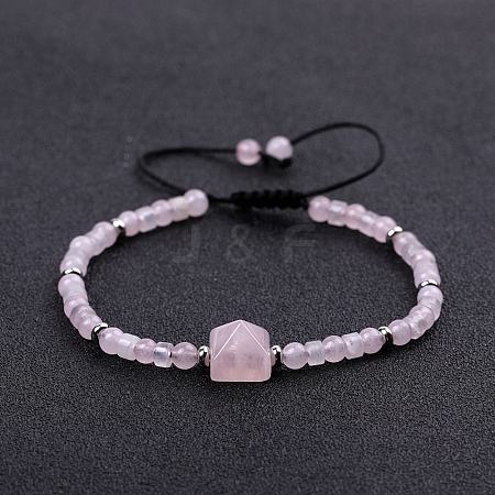 Natural Rose Quartz Braided Bead Bracelets for Women Men PW-WG825D4-04-1