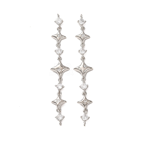 Brass Pave Clear Cubic Zirconia 3 Star Links Connector Charms CU-H003-04P-1