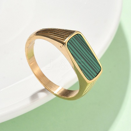 316L Stainless Steel Natural Malachite Finger Rings for Women RJEW-U054-02C-01G-1