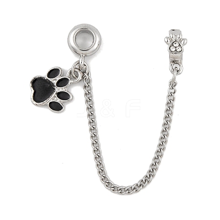 Rack Plating Paw Print Alloy Black Enamel European Safety Chains FIND-C055-05P-01-1