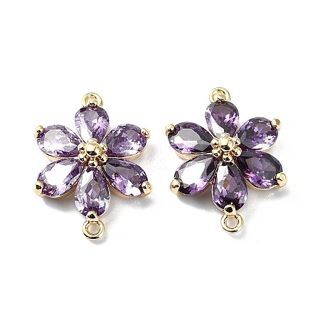Brass Pave Medium Orchid Cubic Zirconia Connector Charms X-FIND-Z029-03G-1