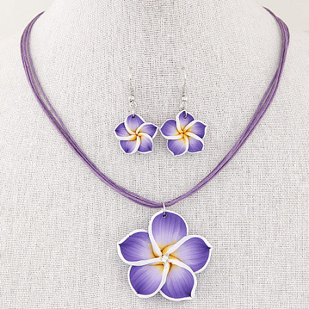 Flower Polymer Clay Dangle Earrings & Pendant Necklaces Sets for Women FS-WG4A5F2-03-1