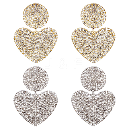 ANATTASOUL 2 Pairs 2 Colors Crystal Rhinestone Heart Dangle Stud Earrings with 925 Sterling Silver Pin EJEW-AN0001-25-1
