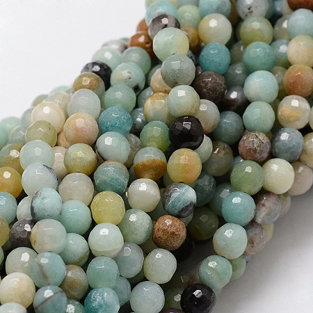 Faceted Round Natural Flower Amazonite Bead Strands G-L437-34-6mm-1