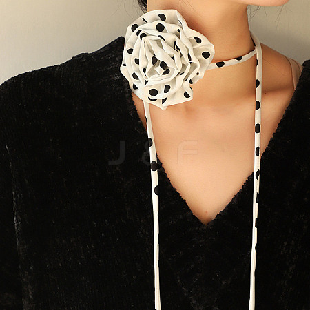 Polka Dot Pattern Fabric Rose Tie Choker Necklaces for Women LS-NJEW-Z022-01C-1