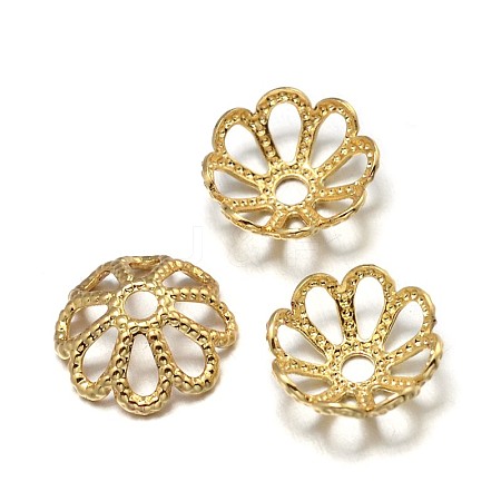 Multi-Petal Flower Brass Fancy Bead Caps KK-F0317-02G-NR-1