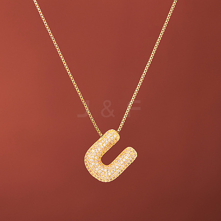 Brass Micro Pave Clear Cubic Zirconia Initial Pendant Necklaces for Women FS-WGDC51D-21-1