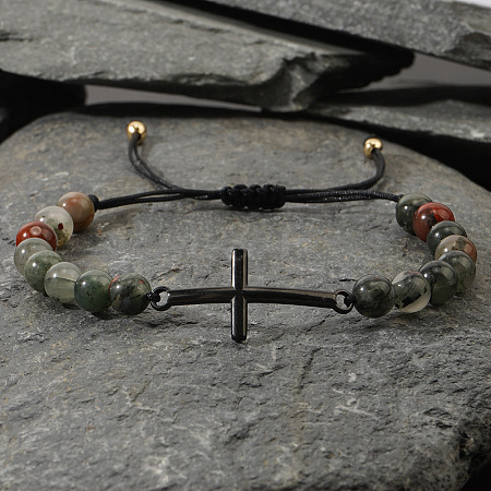 Natural Prehnite Round Bead Braided Bead Bracelets LS-FL7803-2-1