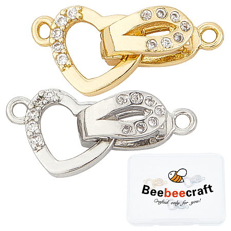 4 Sets 2 Colors Brass Micro Pave Cubic Zirconia Fold Over Clasps KK-BBC0001-46-1