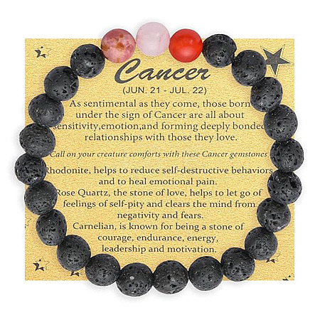 Round Natural Lava Rock Beaded Elastic Bracelets IS1463-8-1