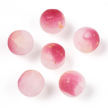 Frosted Baking Paint Crackle Glass Beads with Glitter Powder X1-DGLA-T004-6mm-01H-1