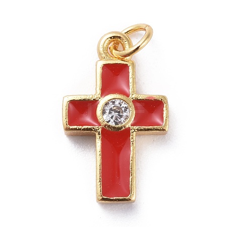 Cubic Zirconia Tiny Cross Charms KK-G363-03G-02-1