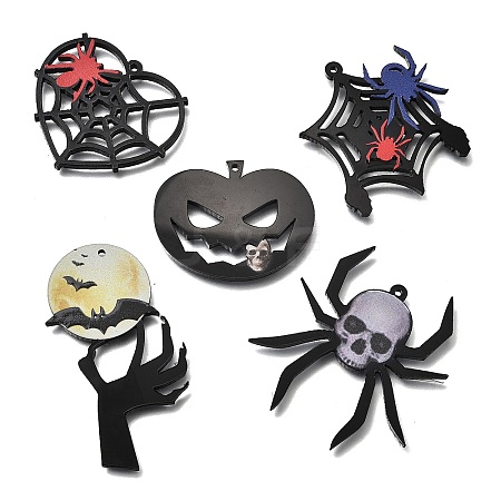 Halloween Themes Opaque Printed Acrylic Pendants OACR-P033-02-1