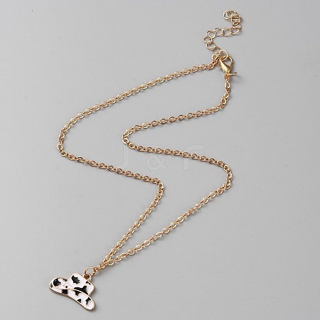 Cowboy Theme Enamel Pendant Necklace with Cable Chains NJEW-WH0013-17A-1