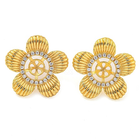 Rack Plating Brass Micro Pave Cubic Zirconia Stud Earring Findings KK-T072-02G-1