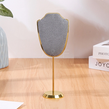 Bust Shaped Microfiber Necklace Display Stands with Golden Tone Aluminum Alloy Support ODIS-H006-01A-1
