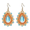 Teardrop Seed Beads & Glass Woven Dangle Earrings EJEW-MZ00682-02-3