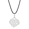 Electroplated Glass Beaded Heart Pendant Black Waxed Cotton Cord Necklaces for Women NJEW-MZ00120-01-2