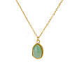 Natural Green Aventurine Irregular Oval Pendant 304 Stainless Steel Cable Chain Necklaces for Women FS-WGF500E-01-2