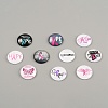 Breast Cancer Awareness Ribbon Pattern Glass Cabochons GGLA-WH0002-005-1