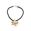 Ocean Alloy & Plastic Pearl Fish Pendant Black Twisted Cotton Cord Necklaces for Women WGE2A39-01-1