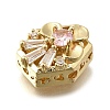 Brass Clear & Pink Cubic Zirconia Hexagon with Flower Multi-Strand Links KK-M316-16G-2