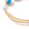 Mixed Stone & Natural Pearl Beads Wire Wrapped Cuff Bangle BJEW-JB07507-5
