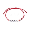 Heart with Word 2024 Acrylic Braided Bead Bracelet BJEW-JB09780-01-1