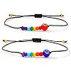 2Pcs Pride Month Evil Eye Glass Seed Beaded & Handmade Lampwork Braided Bead Bracelets MO7433-1-2
