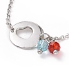 304 Stainless Steel Heart Link Bracelet with Glass Beads Charms for Women STAS-E154-06P-2