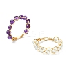 Round Natural Quartz Crystal & Amethyst Finger Rings RJEW-JR00829-2