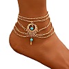Bohemian Alloy with Synthetic Turquoise Teardrop Multi-Layered Chain Anklets for Women FS-WG424AC-02-2