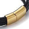 PVD Vacuum Plating Men's Black PU Leather Cord Multi-Strand Bracelets BJEW-K243-41G-3