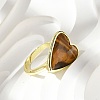 Heart Brass Natural Tiger Eye Finger Rings X-RJEW-D304-01G-D-1