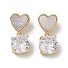 Brass & Shell & Clear Cubic Zirconia Pendants KK-G497-13G-1