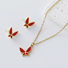 304 Stainless Steel Enamel Butterfly Pendant Necklace & Stud Earrings Set for Women TJ2009-2-1