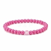 6Pcs 6 Color Flat Round with Heart Acrylic Beaded Stretch Bracelets Set for Women BJEW-JB08062-4