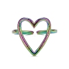 Ion Plating(IP) Rainbow Color 304 Stainless Steel Open Heart Cuff Ring for Women RJEW-C025-22M-2