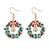 Christmas Wreath & Christmas Bell Alloy Rhinestone Dangle Earrings WG06691-06-2