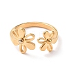 Ion Plating(IP) 304 Stainless Steel Flower Open Cuff Ring for Women RJEW-D120-07G-2