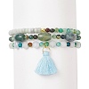 3Pcs 3 Style Natural Agate & Aquamarine & Celestite Beaded Stretch Bracelets Set BJEW-JB09118-1