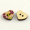 2-Hole Flower Pattern Printed Wooden Buttons BUTT-R031-087-2